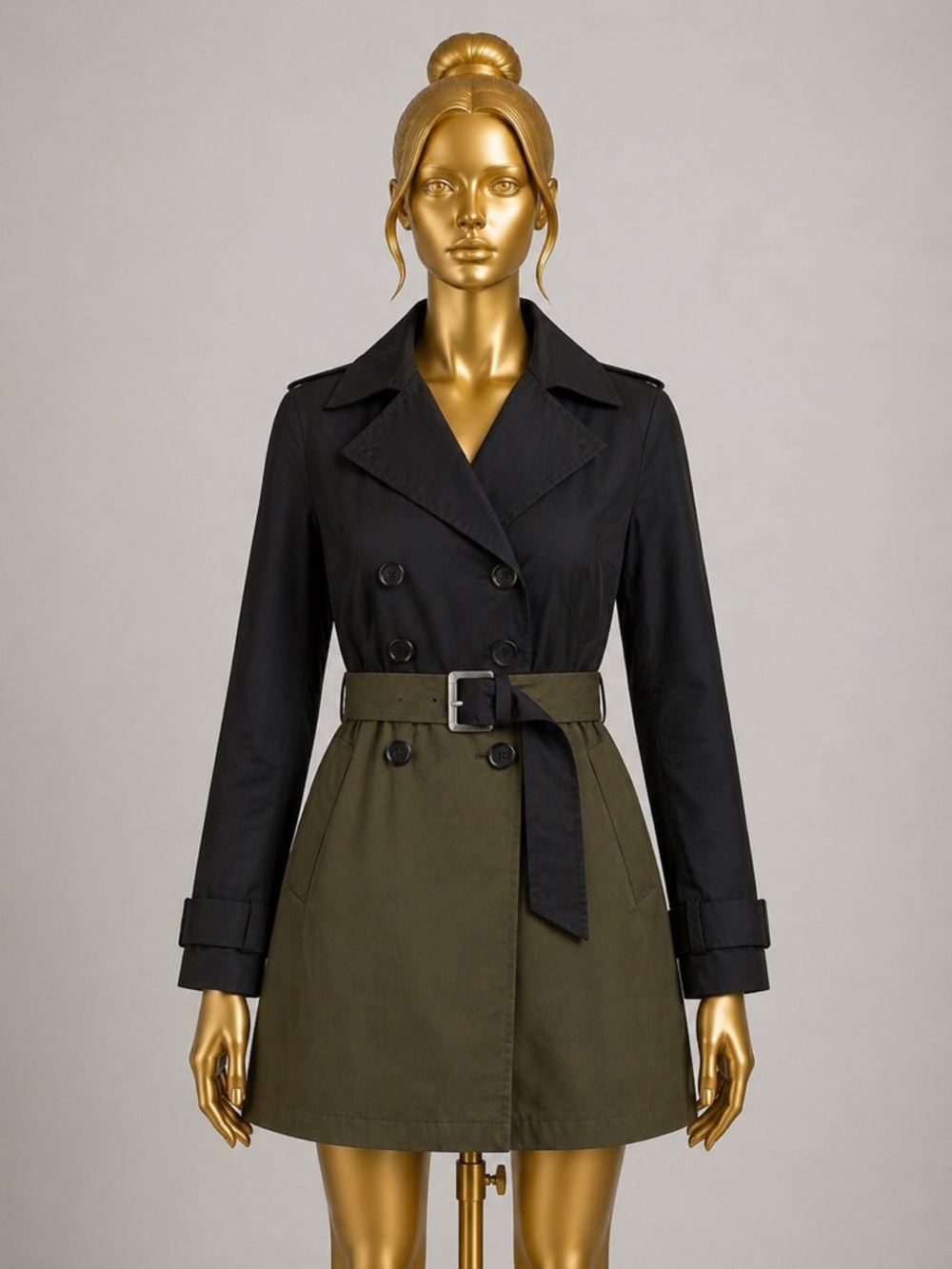 NWT Express Black and Olive Trench Coat
